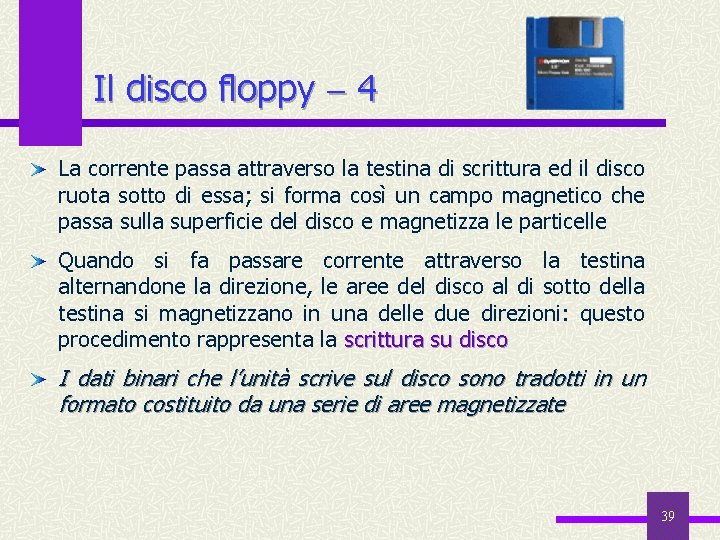 Il disco floppy 4 La corrente passa attraverso la testina di scrittura ed il