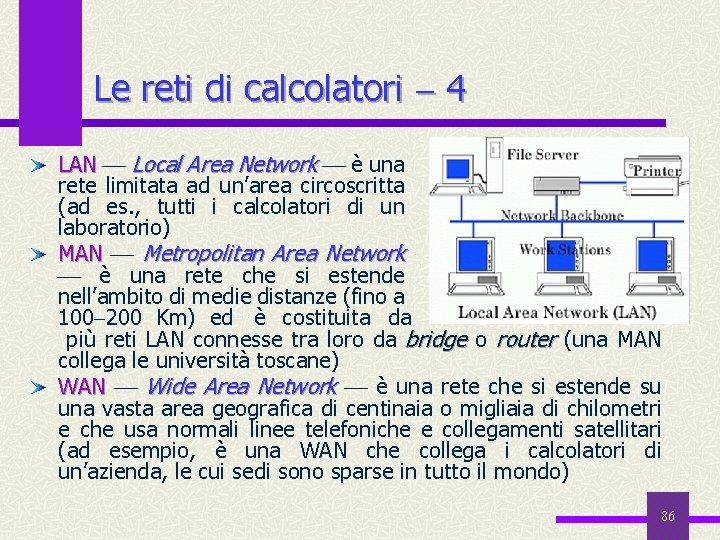 Le reti di calcolatori 4 LAN Local Area Network è una rete limitata ad