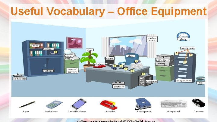 Useful Vocabulary – Office Equipment http: //www. engames. eu/wp-content/uploads/2015/02/office-full-picture. jpg 