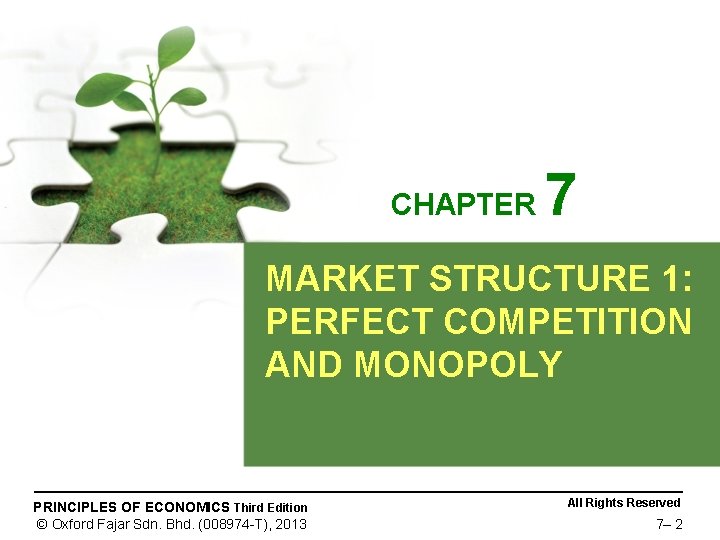 CHAPTER 7 MARKET STRUCTURE 1: PERFECT COMPETITION AND MONOPOLY PRINCIPLES OF ECONOMICS Third Edition