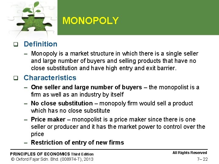 MONOPOLY q Definition – Monopoly is a market structure in which there is a