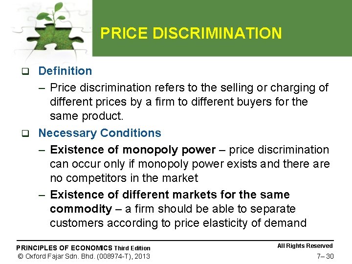 PRICE DISCRIMINATION Definition – Price discrimination refers to the selling or charging of different