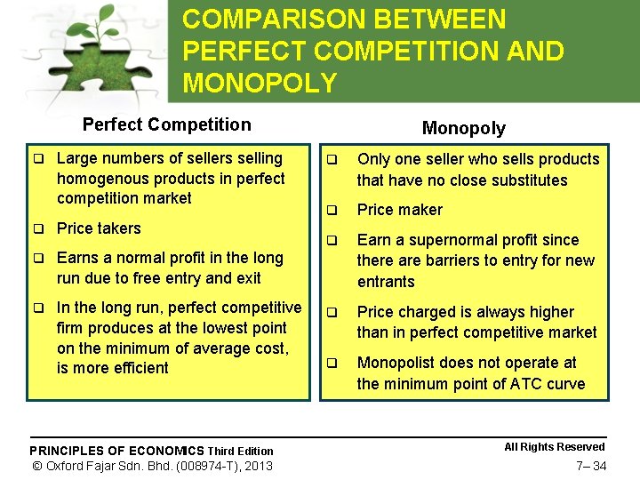 COMPARISON BETWEEN PERFECT COMPETITION AND MONOPOLY Perfect Competition q Large numbers of sellers selling