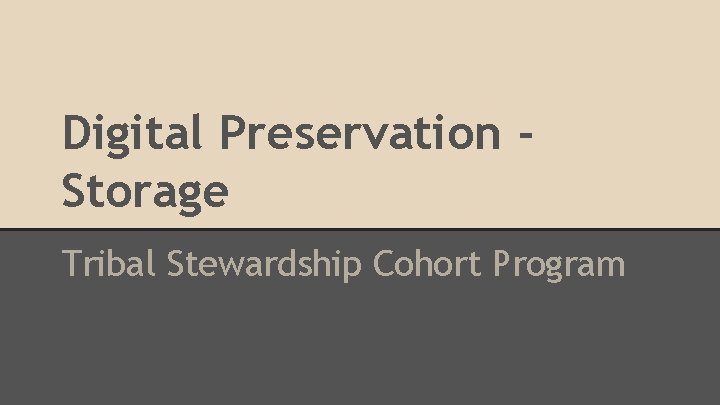 Digital Preservation Storage Tribal Stewardship Cohort Program 