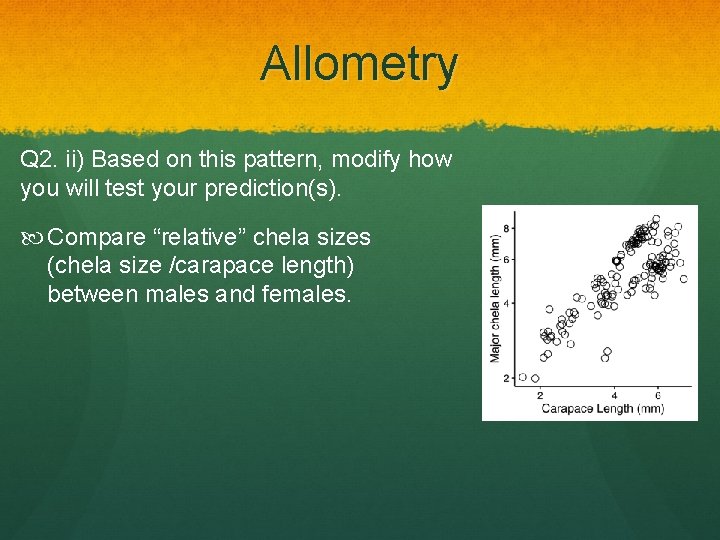Allometry Q 2. ii) Based on this pattern, modify how you will test your