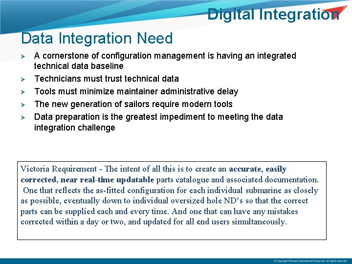 Digital Integration Data Integration Need Ø Ø Ø A cornerstone of configuration management is
