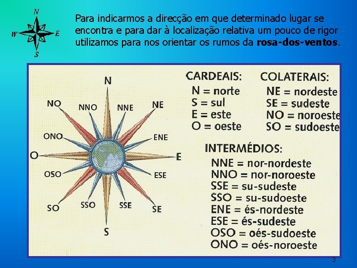 Para indicarmos a direcção em que determinado lugar se encontra e para dar à Para indicarmos a direcção em que determinado lugar se encontra e para dar à