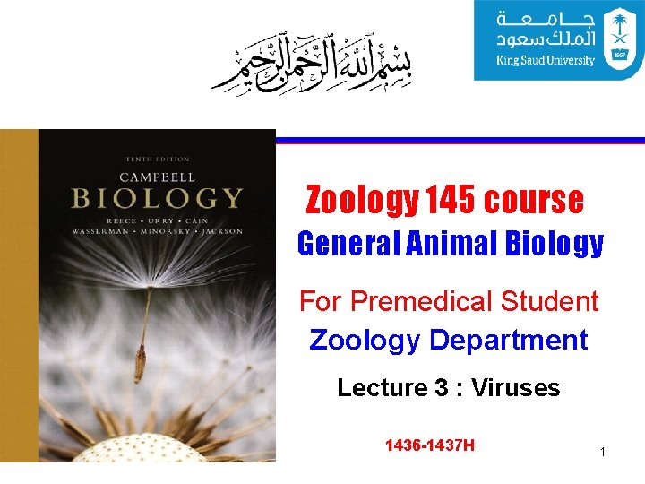 Zoology 145 course General Animal Biology For Premedical Student Zoology Department Lecture 3 :