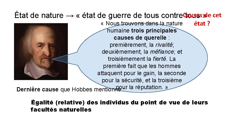 Causes de cet État de nature → « état de guerre de tous contre