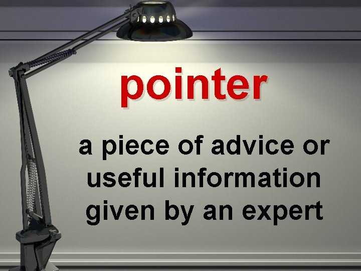 pointer a piece of advice or useful information given by an expert 