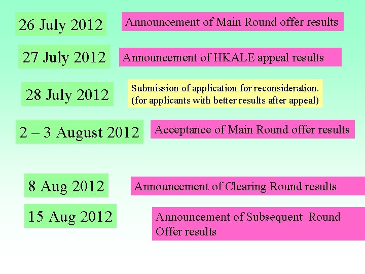 26 July 2012 Announcement of Main Round offer results 27 July 2012 Announcement of 26 July 2012 Announcement of Main Round offer results 27 July 2012 Announcement of