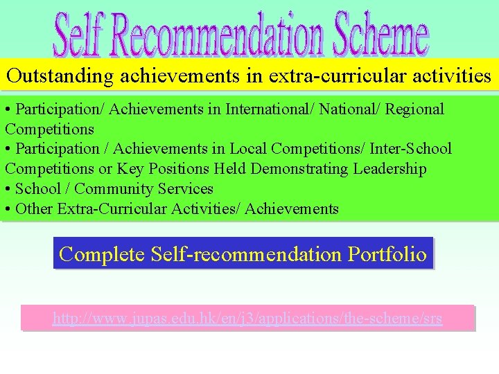 Outstanding achievements in extra-curricular activities • Participation/ Achievements in International/ National/ Regional Competitions • Outstanding achievements in extra-curricular activities • Participation/ Achievements in International/ National/ Regional Competitions •