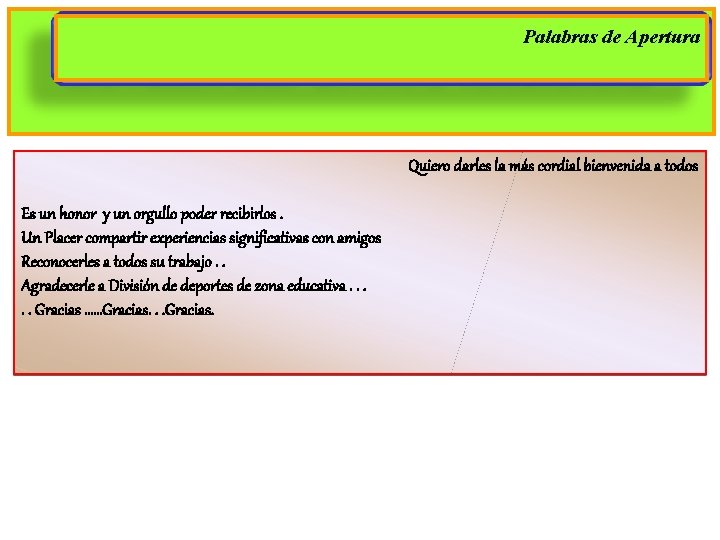 Palabras de Apertura Quiero darles la más cordial bienvenida a todos Es un honor