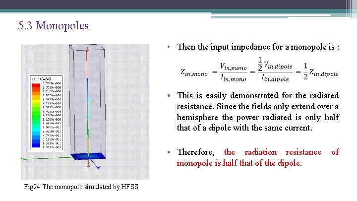 5. 3 Monopoles • Then the input impedance for a monopole is : •