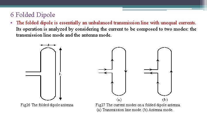 6 Folded Dipole • The folded dipole is essentially an unbalanced transmission line with