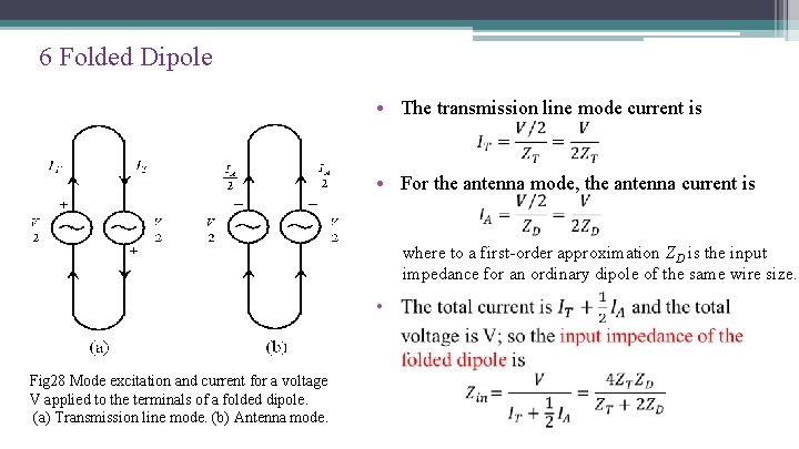 6 Folded Dipole • The transmission line mode current is • For the antenna