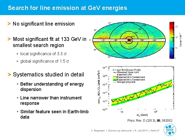 Search for line emission at Ge. V energies > No significant line emission >