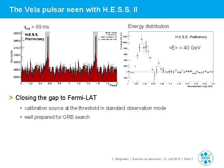 The Vela pulsar seen with H. E. S. S. II τrot = 89 ms