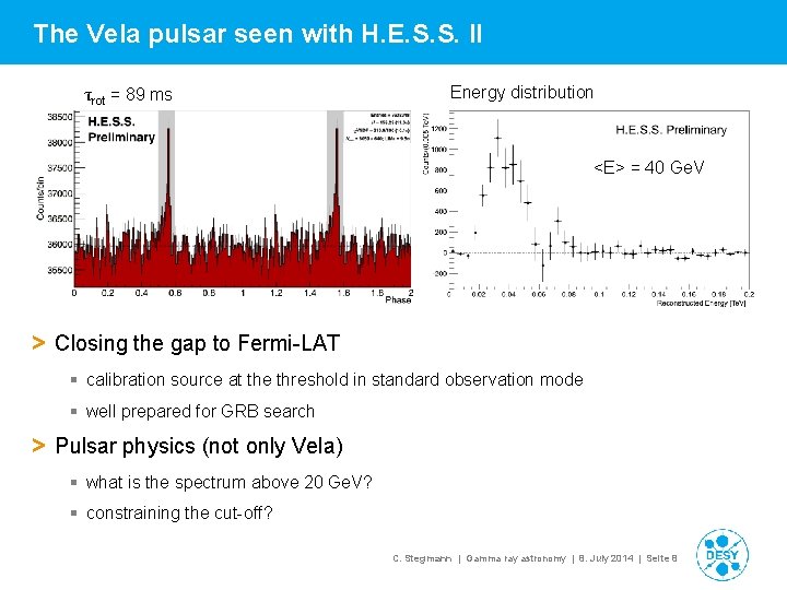 The Vela pulsar seen with H. E. S. S. II τrot = 89 ms