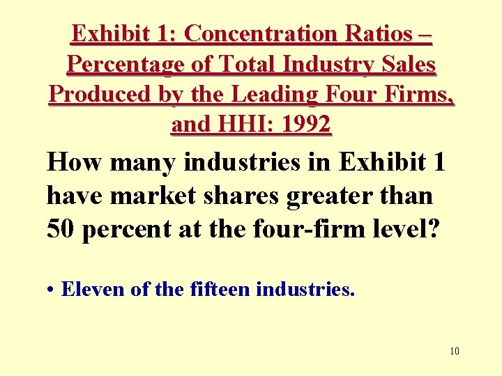 Exhibit 1: Concentration Ratios – Percentage of Total Industry Sales Produced by the Leading