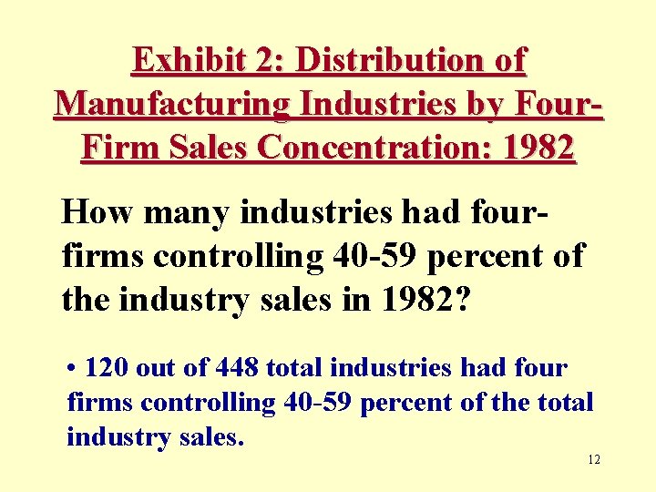 Exhibit 2: Distribution of Manufacturing Industries by Four. Firm Sales Concentration: 1982 How many