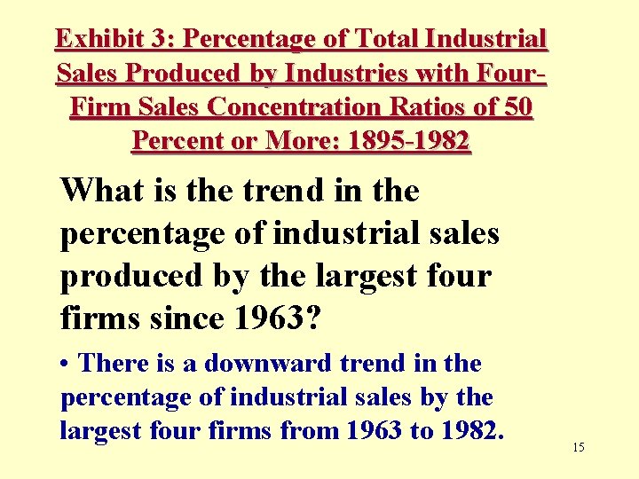 Exhibit 3: Percentage of Total Industrial Sales Produced by Industries with Four. Firm Sales