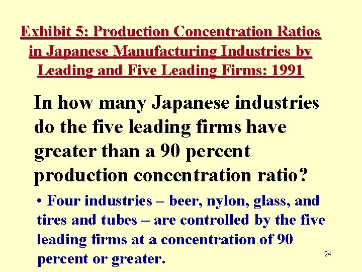 Exhibit 5: Production Concentration Ratios in Japanese Manufacturing Industries by Leading and Five Leading