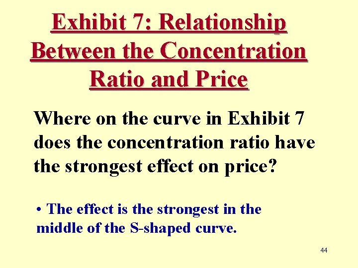 Exhibit 7: Relationship Between the Concentration Ratio and Price Where on the curve in