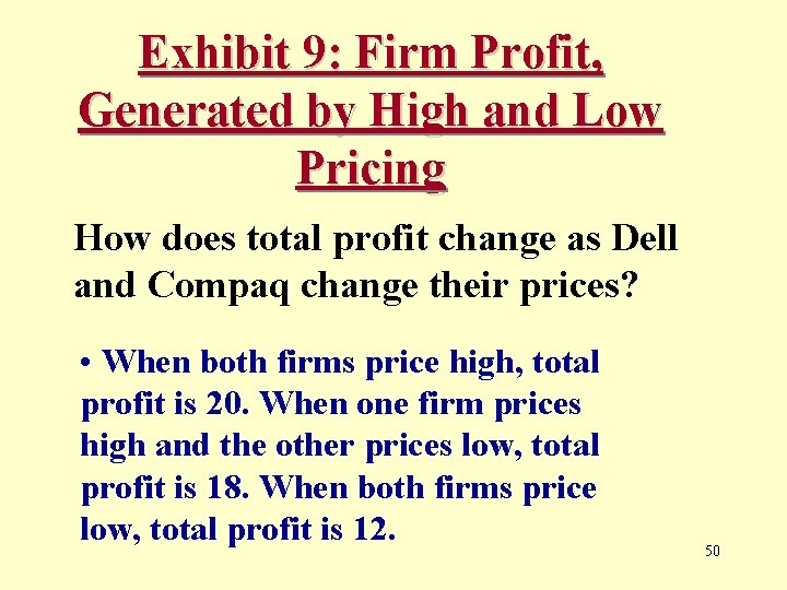 Exhibit 9: Firm Profit, Generated by High and Low Pricing How does total profit