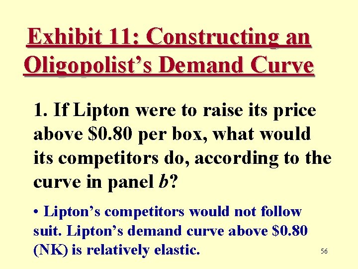 Exhibit 11: Constructing an Oligopolist’s Demand Curve 1. If Lipton were to raise its