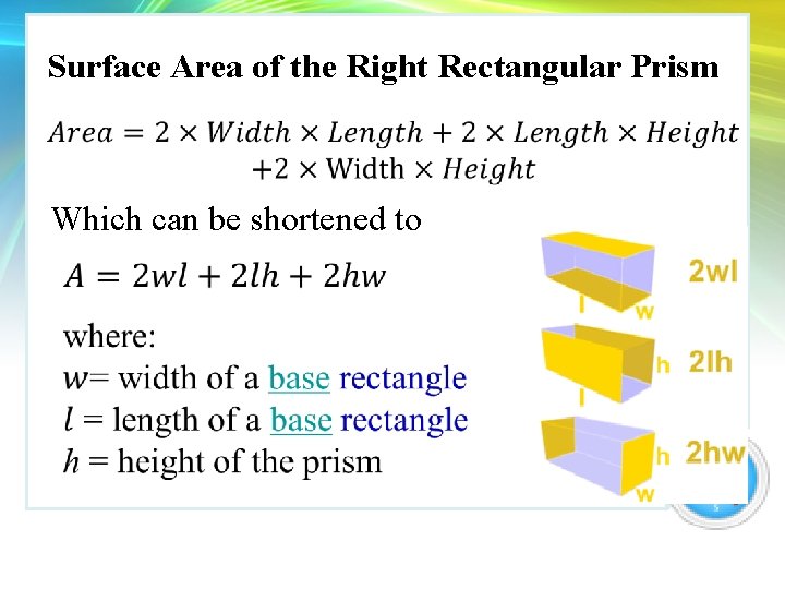 Surface Area of the Right Rectangular Prism Which can be shortened to 