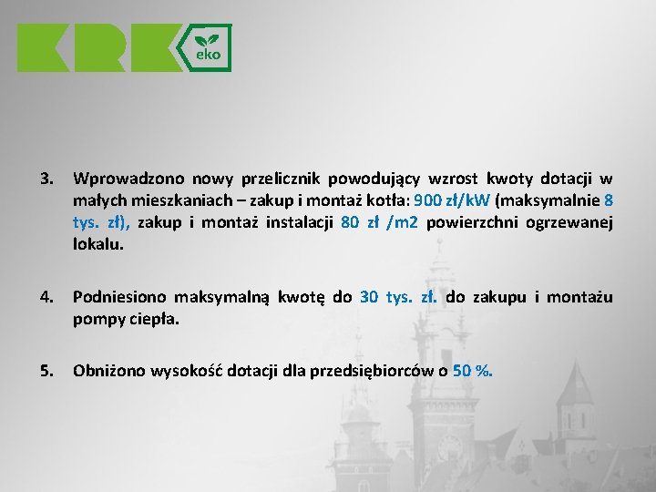  3. Wprowadzono nowy przelicznik powodujący wzrost kwoty dotacji w małych mieszkaniach – zakup