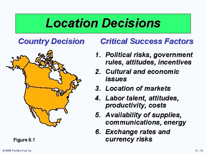 Location Decisions Country Decision Figure 8. 1 © 2008 Prentice Hall, Inc. Critical Success