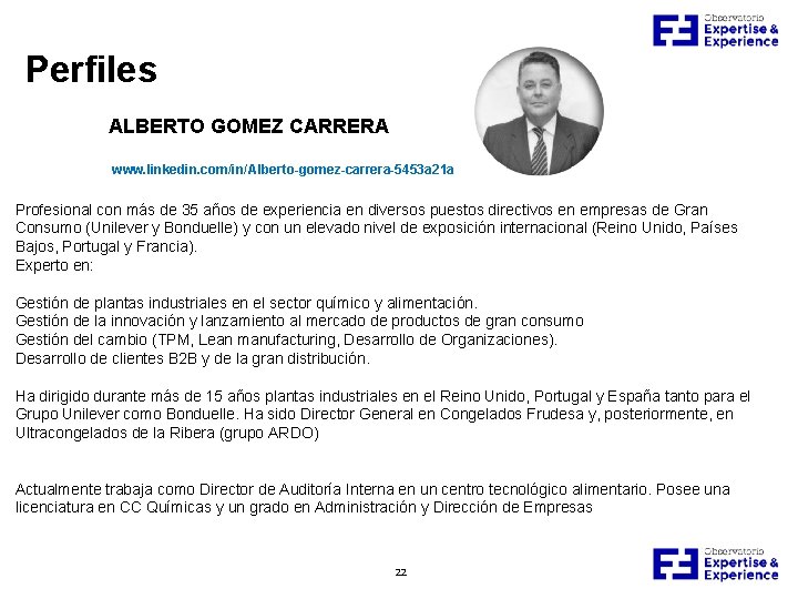 Perfiles ALBERTO GOMEZ CARRERA www. linkedin. com/in/Alberto-gomez-carrera-5453 a 21 a Profesional con más de