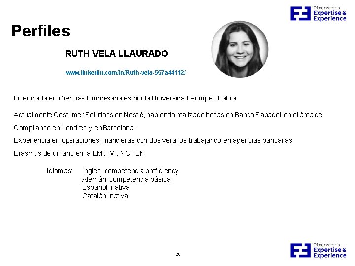 Perfiles RUTH VELA LLAURADO www. linkedin. com/in/Ruth-vela-557 a 44112/ Licenciada en Ciencias Empresariales por