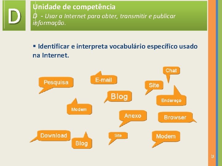 D Unidade de competência D - Usar a Internet para obter, transmitir e publicar