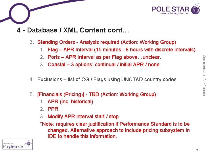 4 - Database / XML Content cont… Commercial-In-Confidence 3. Standing Orders - Analysis required