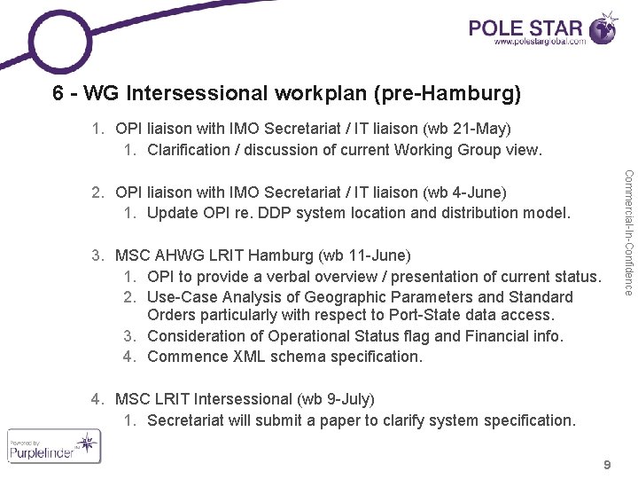 6 - WG Intersessional workplan (pre-Hamburg) 1. OPI liaison with IMO Secretariat / IT