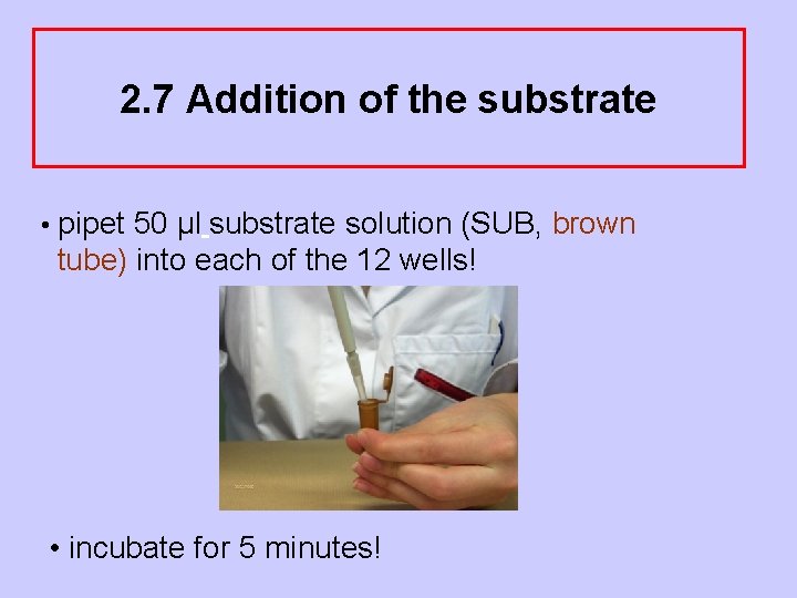 2. 7 Addition of the substrate • pipet 50 µl substrate solution (SUB, brown