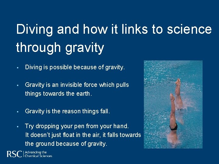 Diving and how it links to science through gravity § Diving is possible because