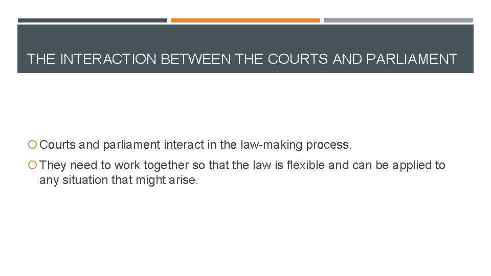 THE INTERACTION BETWEEN THE COURTS AND PARLIAMENT Courts and parliament interact in the law-making