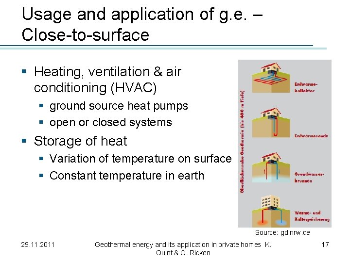 Usage and application of g. e. – Close-to-surface § Heating, ventilation & air conditioning