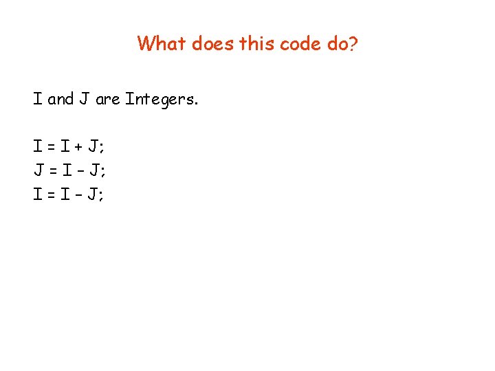 What does this code do? I and J are Integers. I = I +