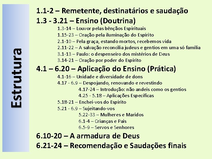 Estrutura 1. 1 -2 – Remetente, destinatários e saudação 1. 3 - 3. 21 Estrutura 1. 1 -2 – Remetente, destinatários e saudação 1. 3 - 3. 21