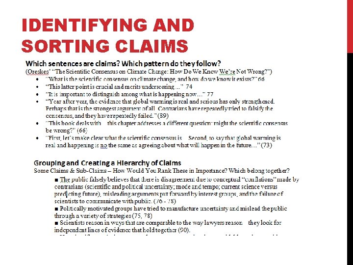 IDENTIFYING AND SORTING CLAIMS 