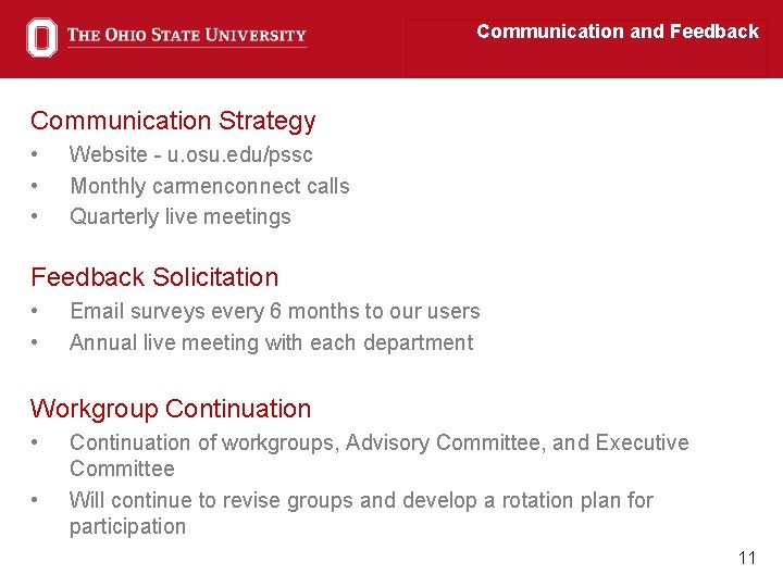 Communication and Feedback Communication Strategy • • • Website - u. osu. edu/pssc Monthly