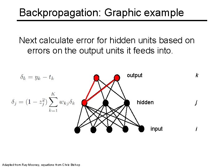 Backpropagation: Graphic example Next calculate error for hidden units based on errors on the