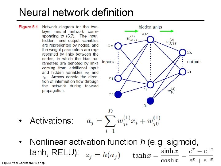 Neural network definition • Activations: • Nonlinear activation function h (e. g. sigmoid, tanh,