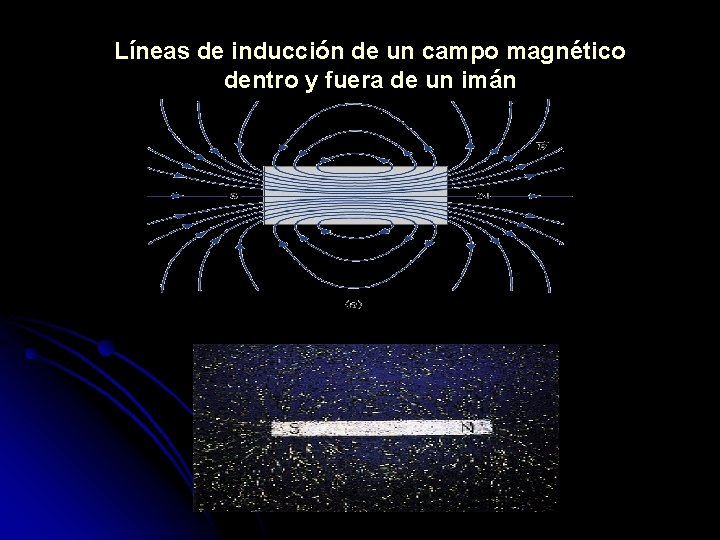 Líneas de inducción de un campo magnético dentro y fuera de un imán 