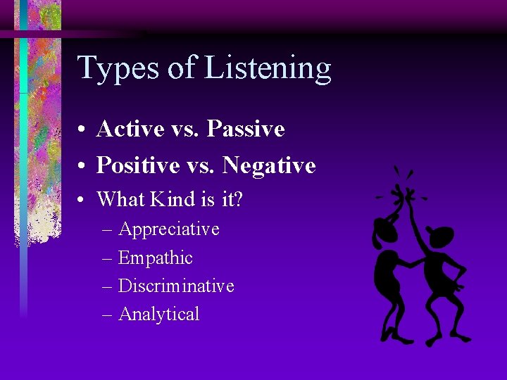 Types of Listening • Active vs. Passive • Positive vs. Negative • What Kind